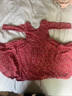 Girls Burgundy Floral Long-Sleeve Twirl Dress